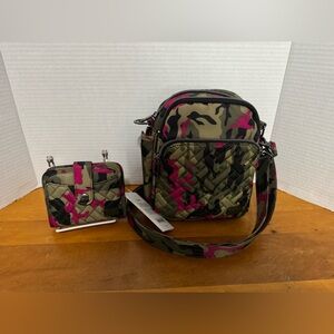 Quilted Camouflage Crossbody Bag in Olive & Pink